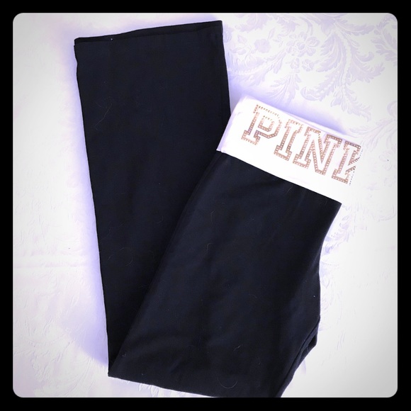 PINK Victoria's Secret Pants - PINK BLACK WITH STUDDED DETAIL YOGA LEGGINGS